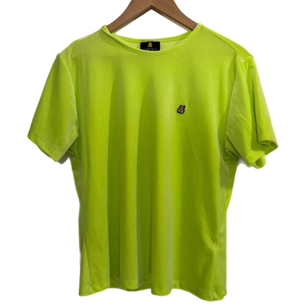 Teddy Fresh lime green neon velour short sleeve top